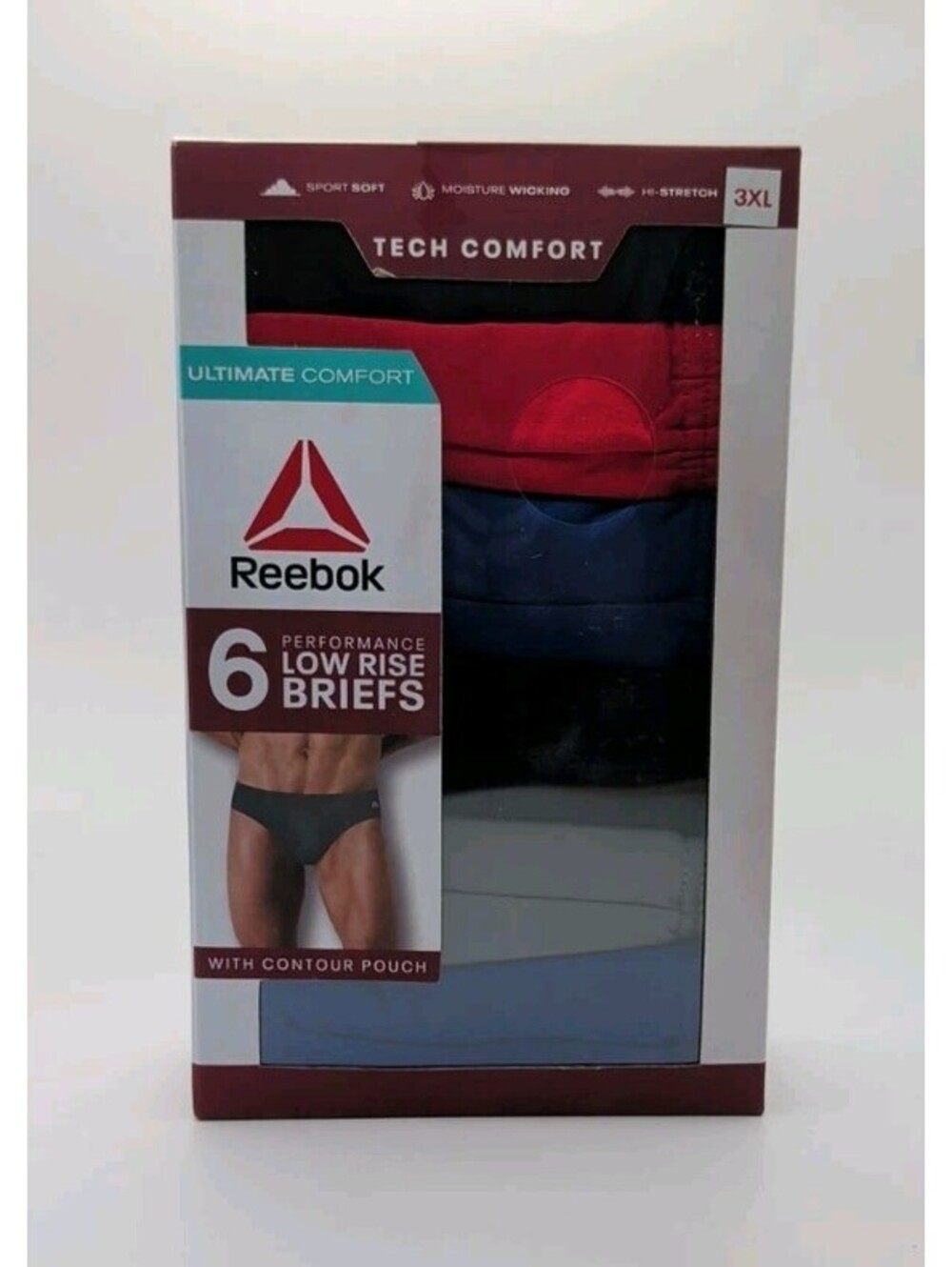 Reebok Men's 6-Pack Tech Comfort Low Rise Performance Briefs - Size 3XL (48-50)